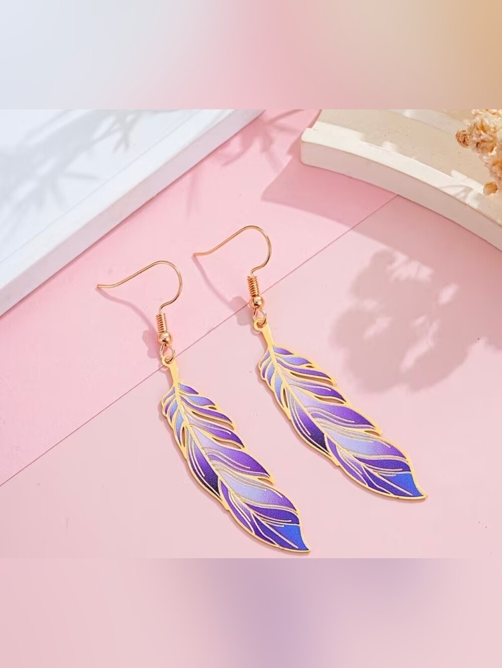$8 Each Or Bundle 5/$20 Gold-Plated Purple Feather Drop Earrings